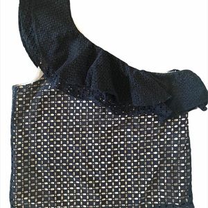One Shoulder Black Eyelet J Crew Top, 6, Perfect